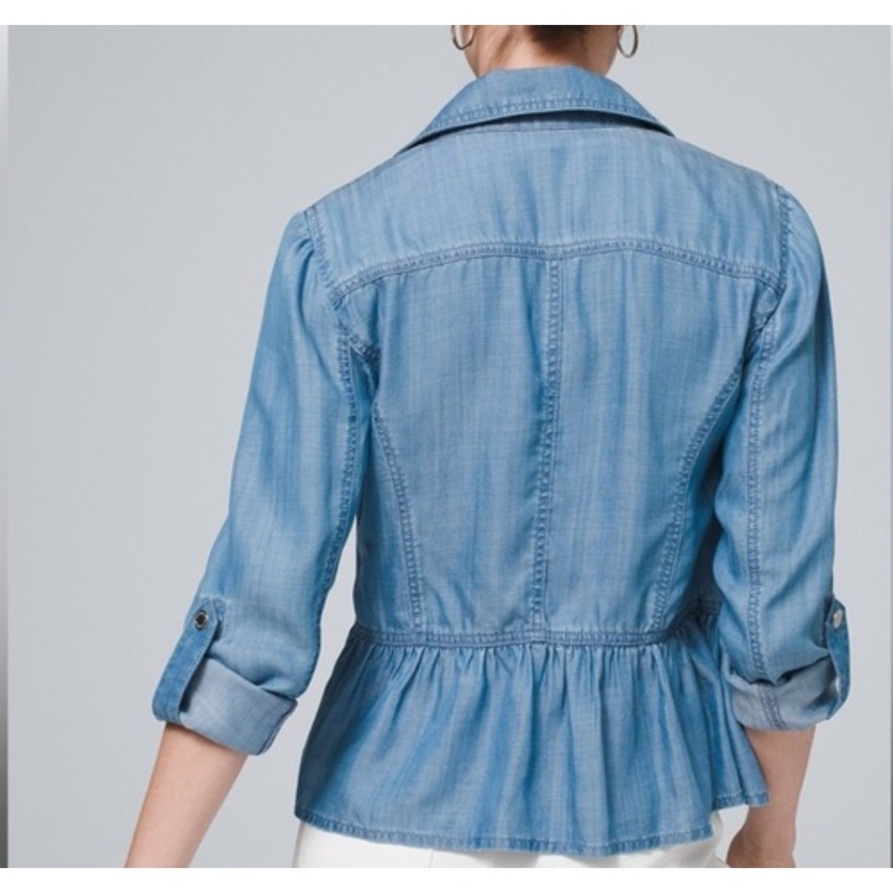 WHBM Peplum Zip Front Shacket Women XL Blue Chambray Denim Utility Fall Jacket - Picture 2 of 10